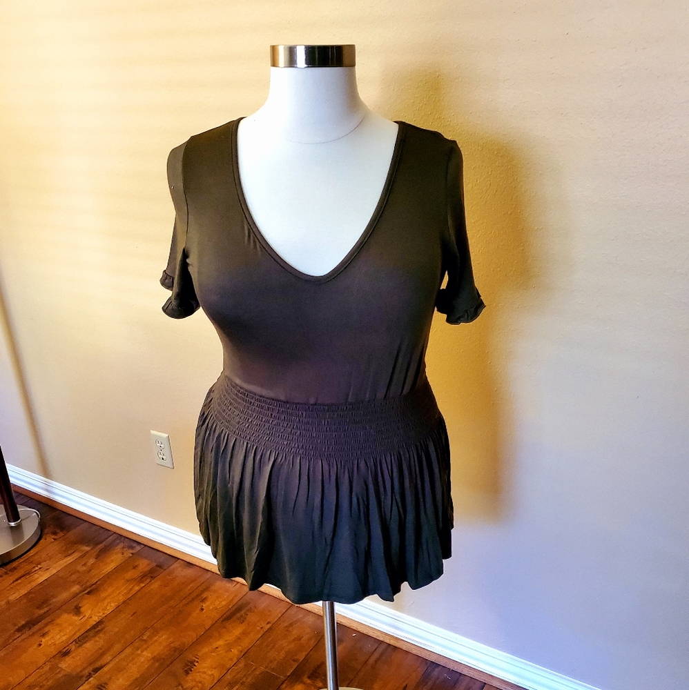 PLUS Olive Green Short Sleeve Tunic Top